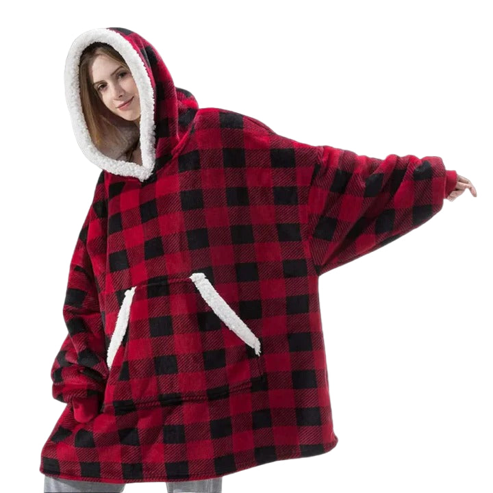 Giant Plaid Wearable Blanket Hoodie with Pockets