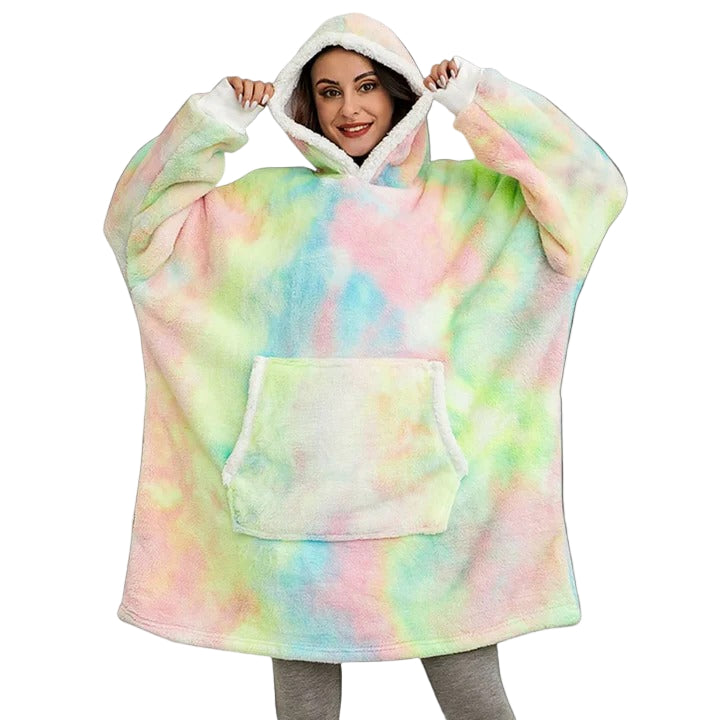 Giant Plaid Wearable Blanket Hoodie with Pockets