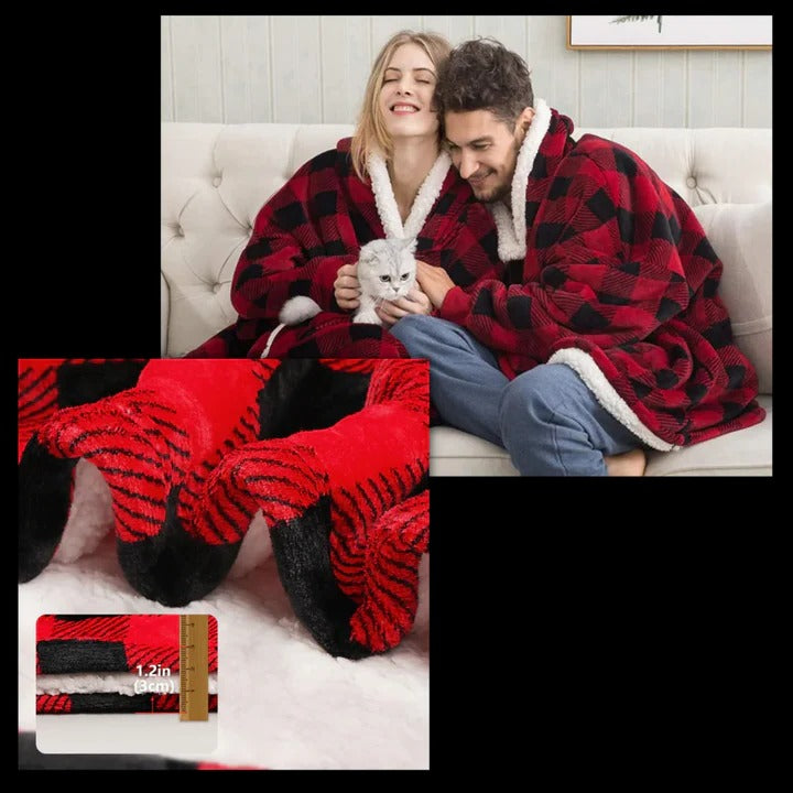 Giant Plaid Wearable Blanket Hoodie with Pockets