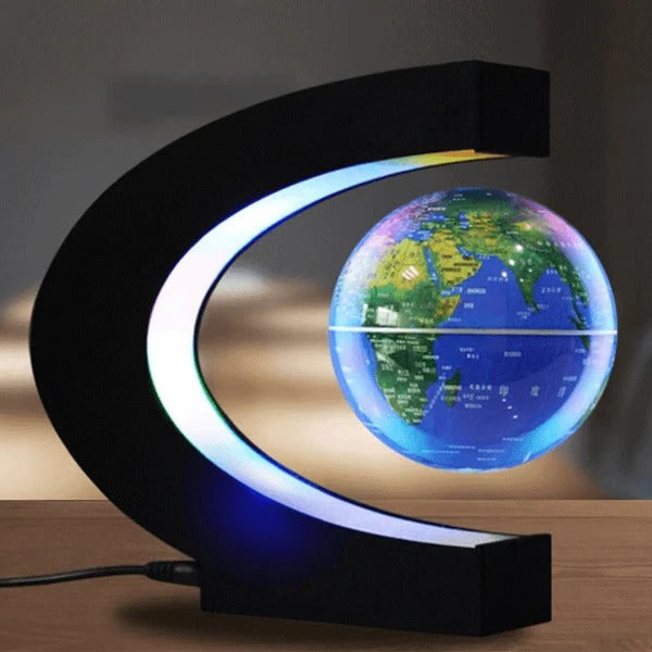 Levitating LED Globe with C-Shaped Frame