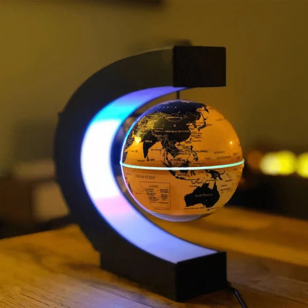 Levitating LED Globe with C-Shaped Frame
