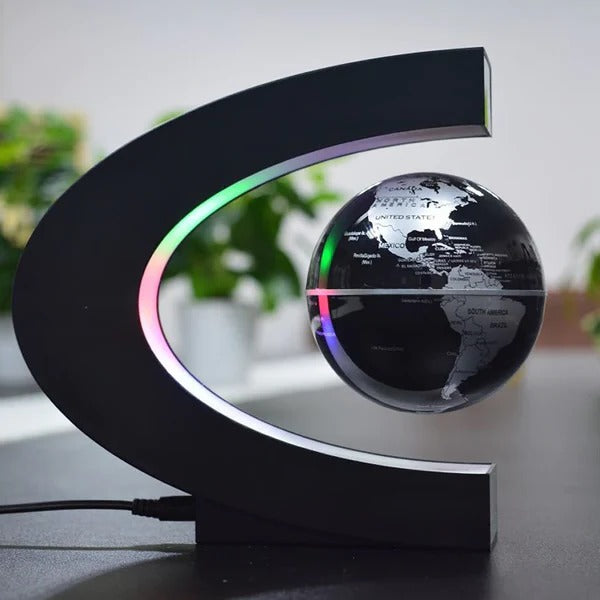Levitating LED Globe with C-Shaped Frame