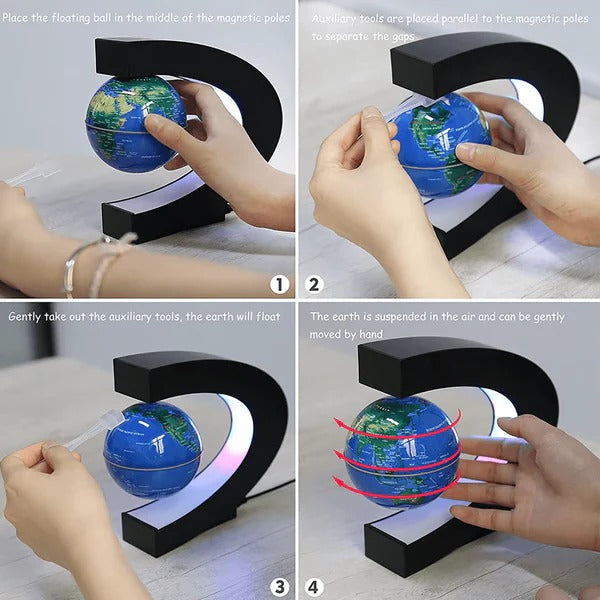 Levitating LED Globe with C-Shaped Frame