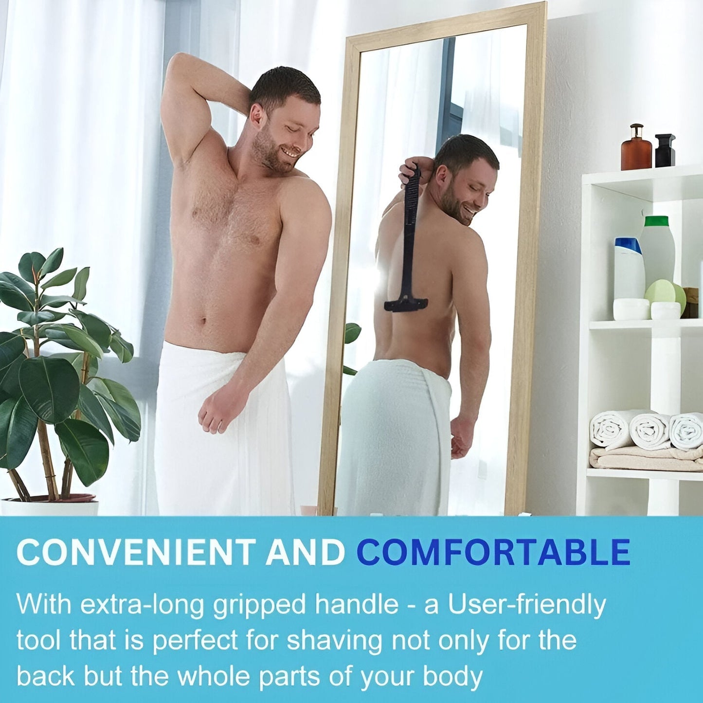 Extended-Reach Back Shaver with Detachable Head for Men