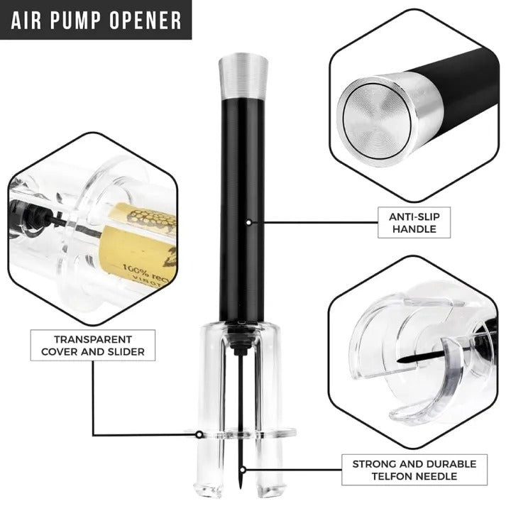 Air-Assisted Wine Opener Set with Foil Cutter and Aeration Pourer