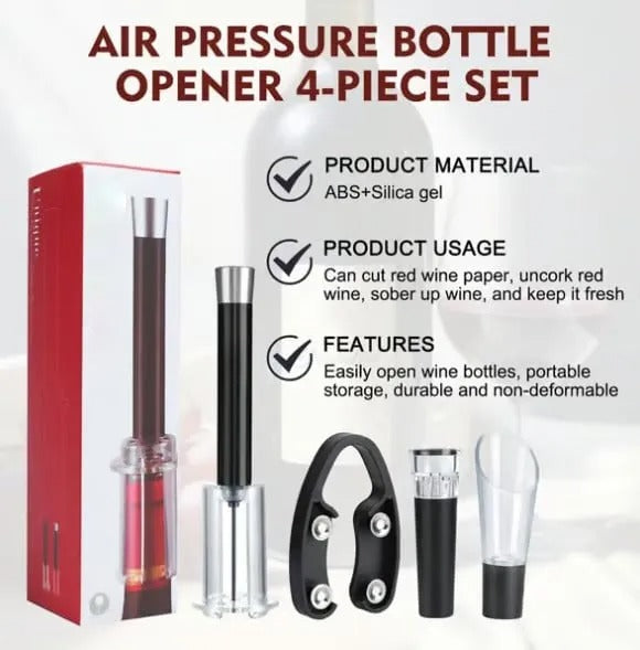 Air-Assisted Wine Opener Set with Foil Cutter and Aeration Pourer