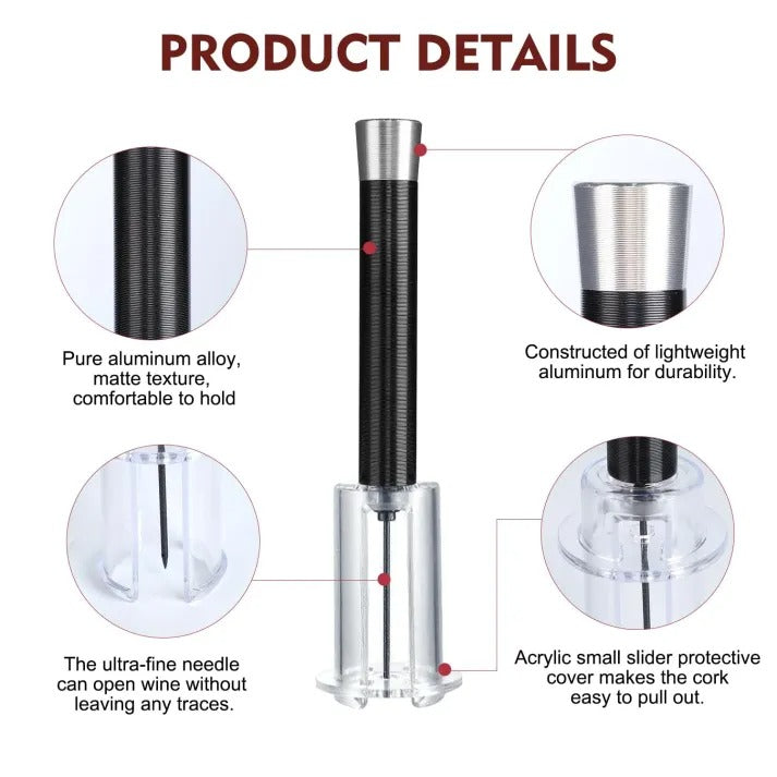 Air-Assisted Wine Opener Set with Foil Cutter and Aeration Pourer