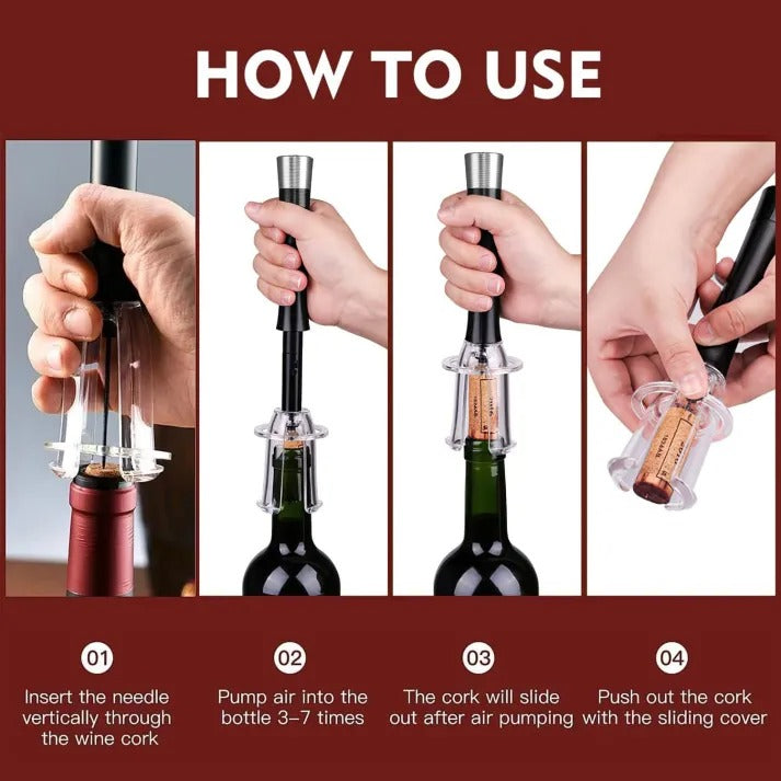 Air-Assisted Wine Opener Set with Foil Cutter and Aeration Pourer