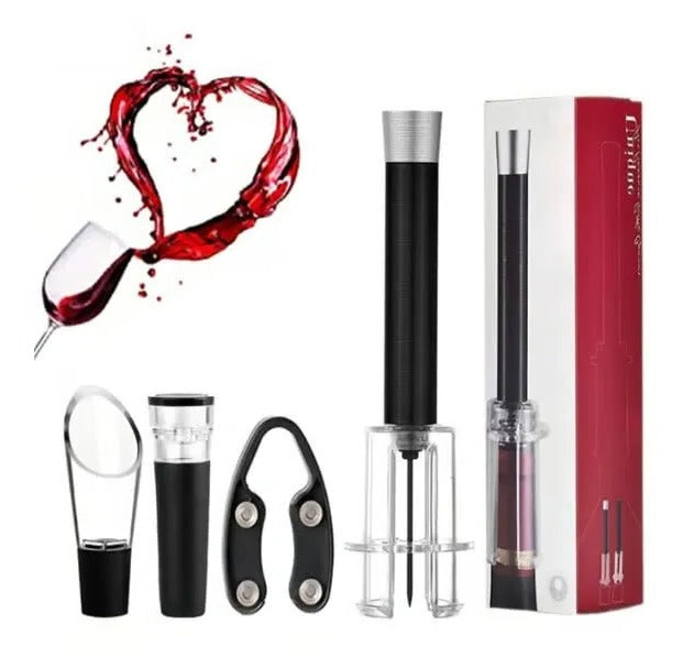 Air-Assisted Wine Opener Set with Foil Cutter and Aeration Pourer