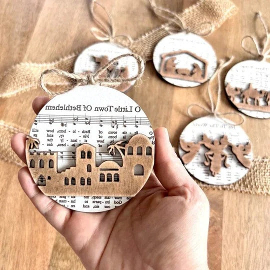 Nativity Music Sheet Ornaments - Handcrafted Holiday Decor