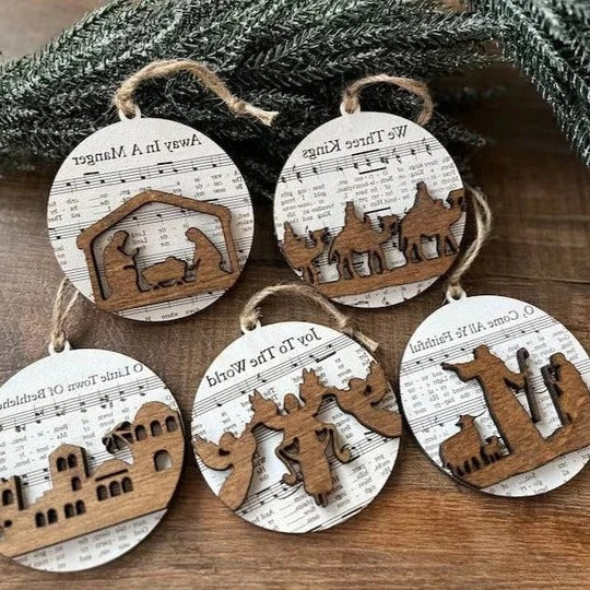 Nativity Music Sheet Ornaments - Handcrafted Holiday Decor
