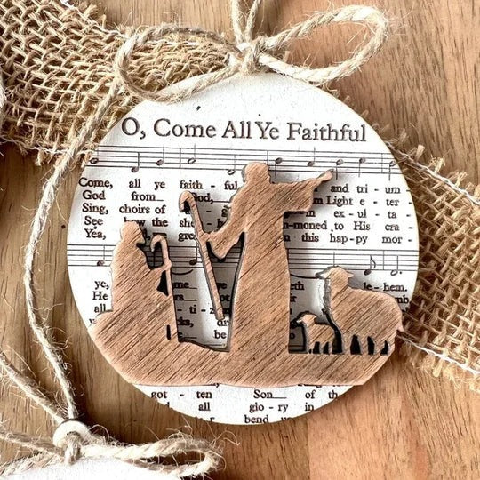 Nativity Music Sheet Ornaments - Handcrafted Holiday Decor