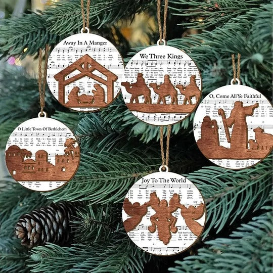 Nativity Music Sheet Ornaments - Handcrafted Holiday Decor