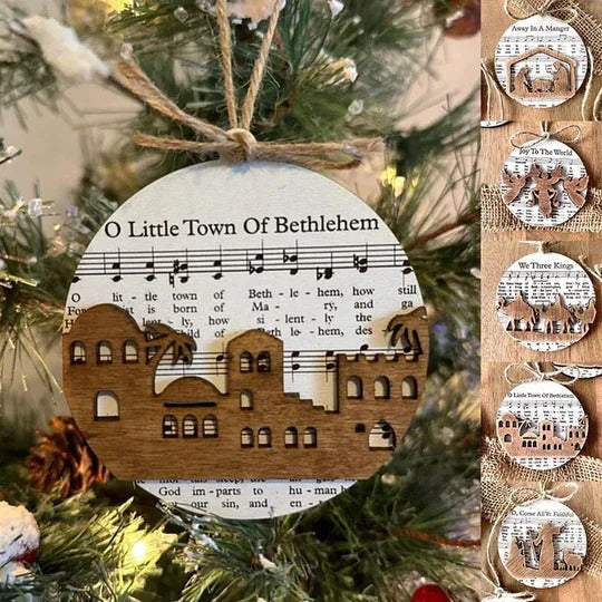 Nativity Music Sheet Ornaments - Handcrafted Holiday Decor