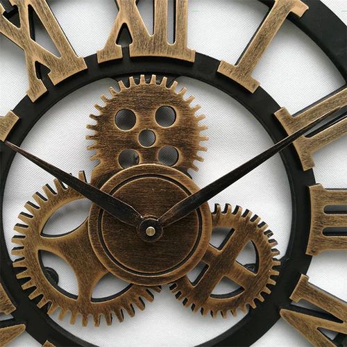Industrial Style Wall Clock with Exposed Gears
