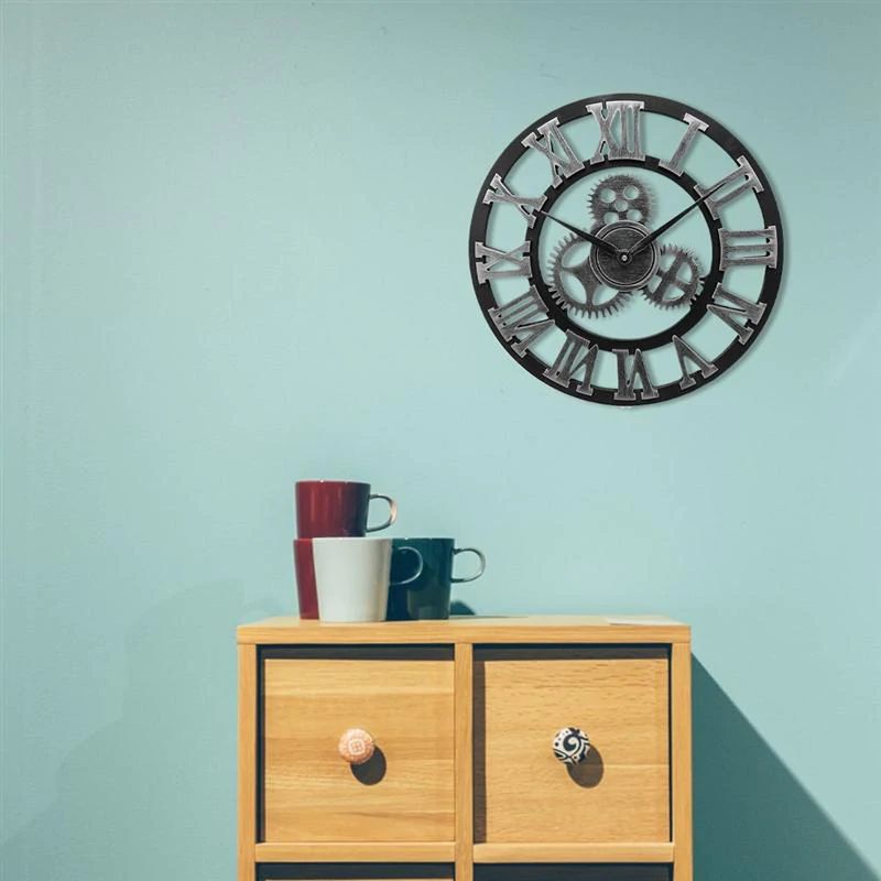 Industrial Style Wall Clock with Exposed Gears