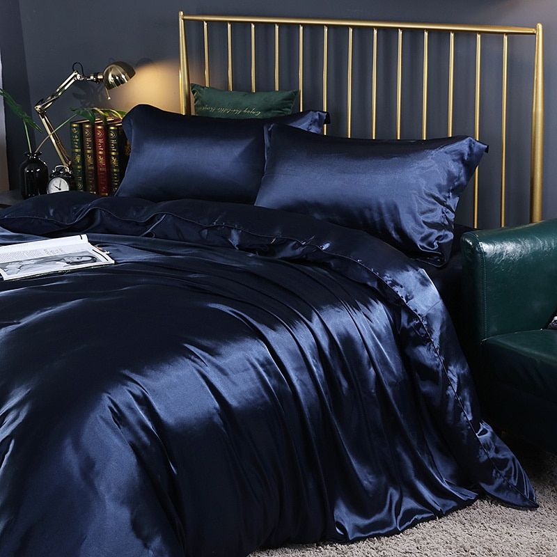 Luxury Silk Satin Duvet Cover Set with Pillowcases and Fitted Sheet