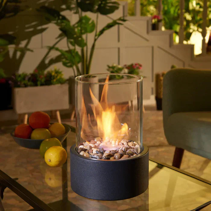 Portable Modern Table Fire Lantern - GlowLuxe Steel & Glass