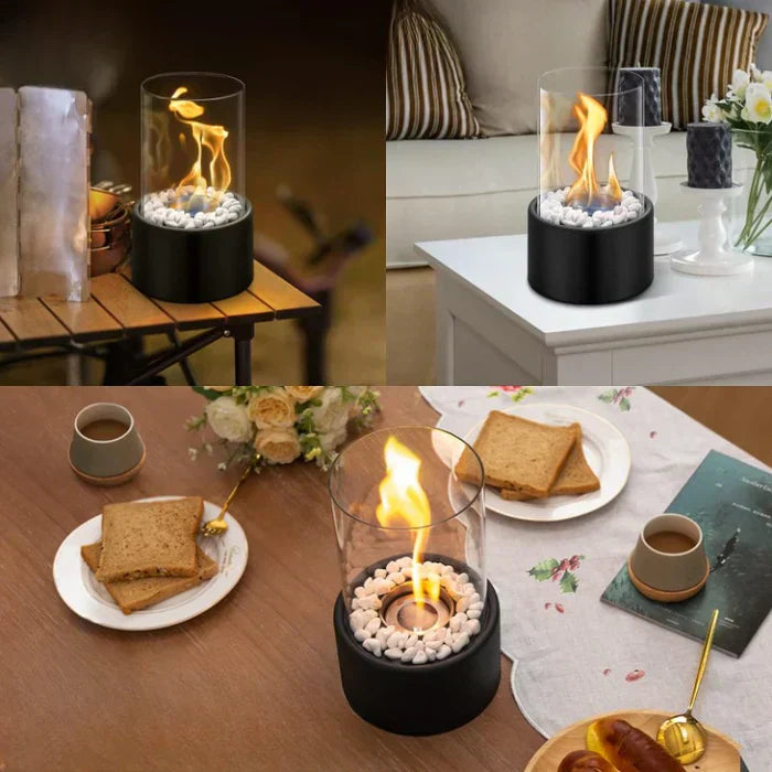 Portable Modern Table Fire Lantern - Weatherproof Steel & Glass