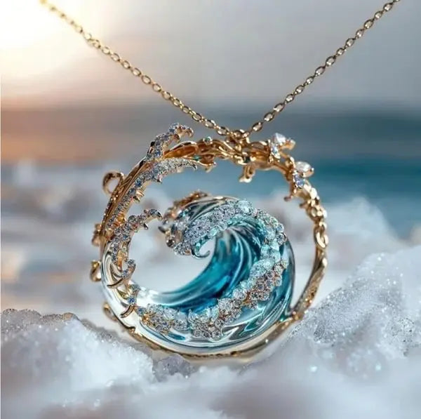 Silver Ocean Wave Pendant Necklace Minimalist Jewelry