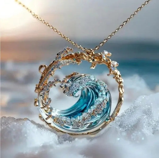 Silver Ocean Wave Pendant Necklace Minimalist Jewelry