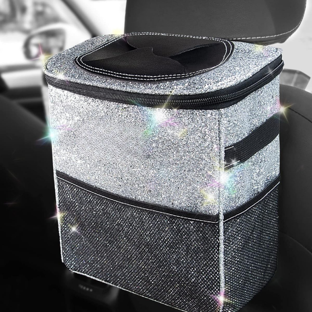Leakproof Fabric Car Trash Can and Organizer with Adjustable Strap