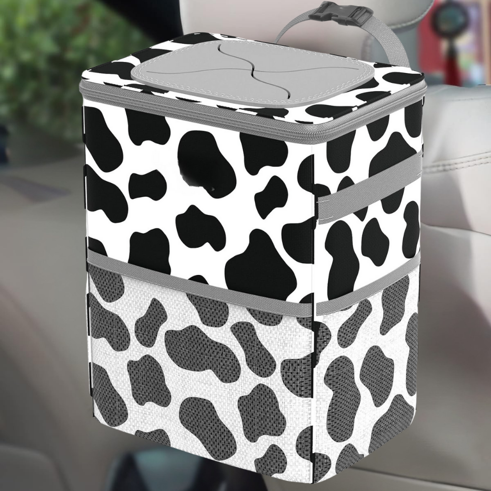 Leakproof Fabric Car Trash Can and Organizer with Adjustable Strap