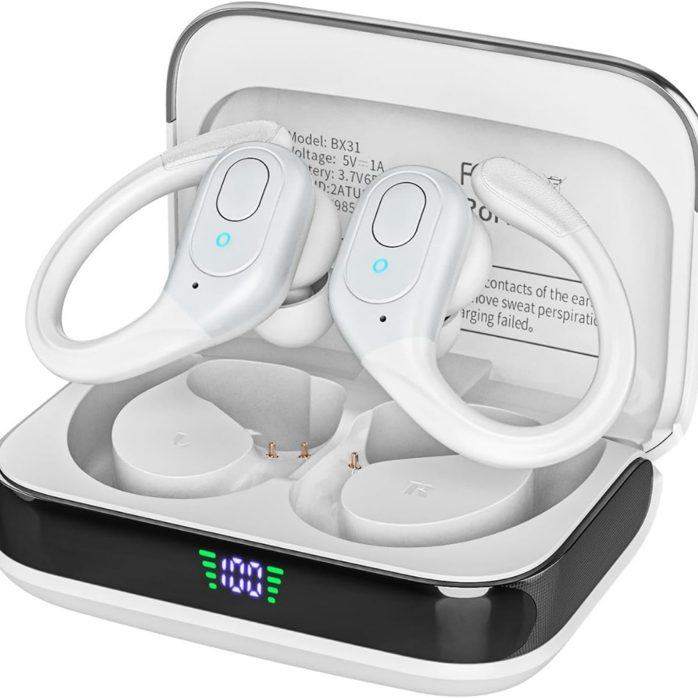 Bluetooth 5.3 Wireless Sports Earbuds with Ear Hooks and Noise Reduction