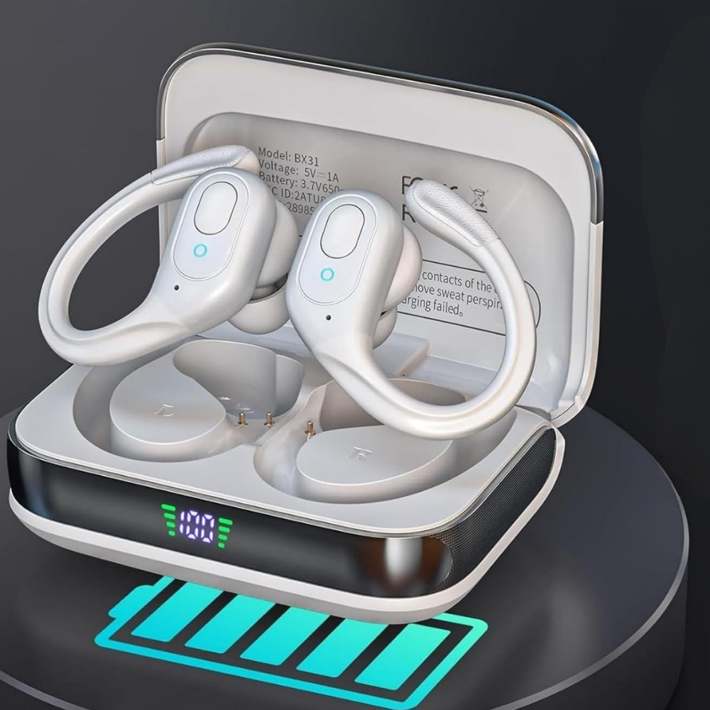 Bluetooth 5.3 Wireless Sports Earbuds with Ear Hooks and Noise Reduction