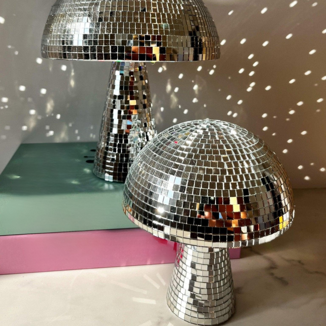 Metallic Mushroom Disco Table Lamp with Reflective Tiles