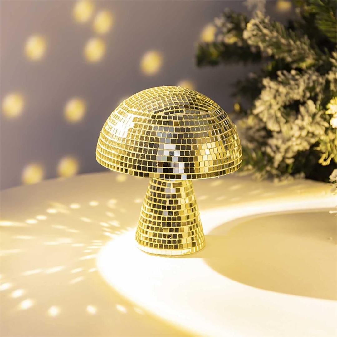 Metallic Mushroom Disco Table Lamp with Reflective Tiles