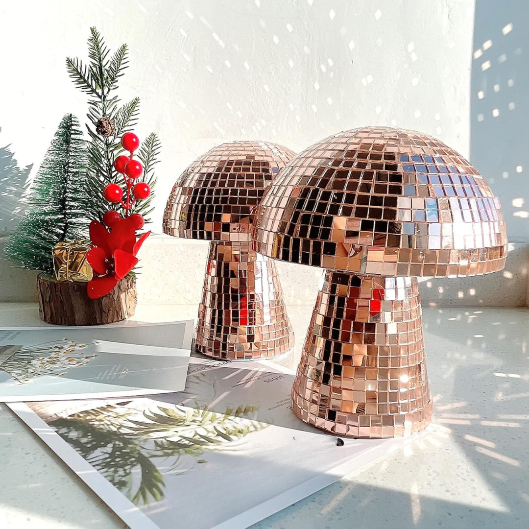 Metallic Mushroom Disco Table Lamp with Reflective Tiles