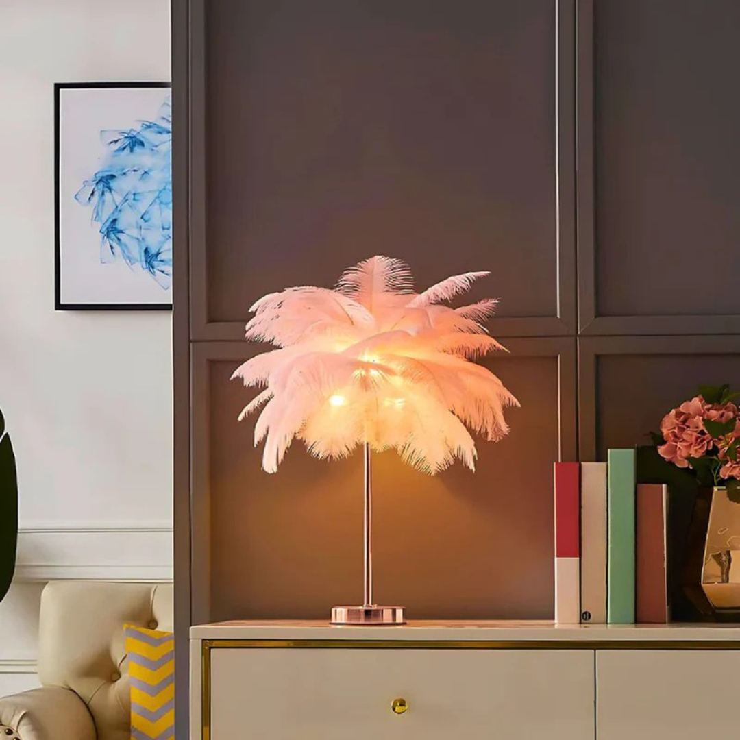Feather Shade Remote Control Table Lamp