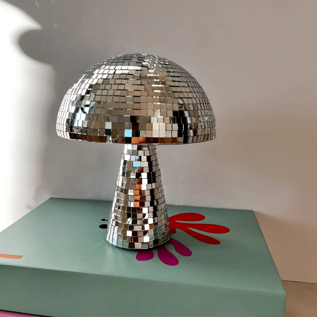 Metallic Mushroom Disco Table Lamp with Reflective Tiles
