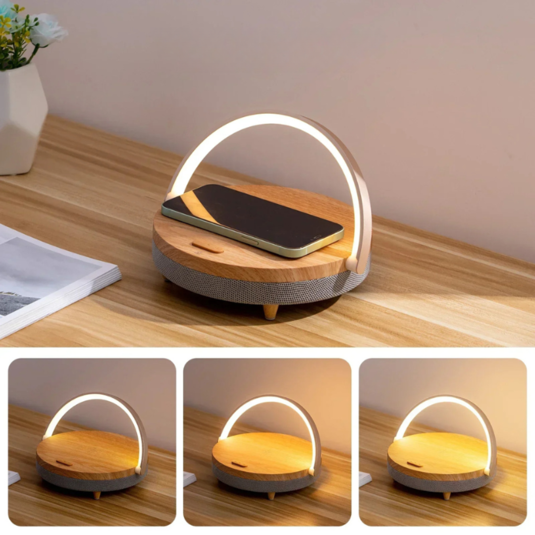 Modern Table Lamp with Wireless Charger and Bluetooth Speaker