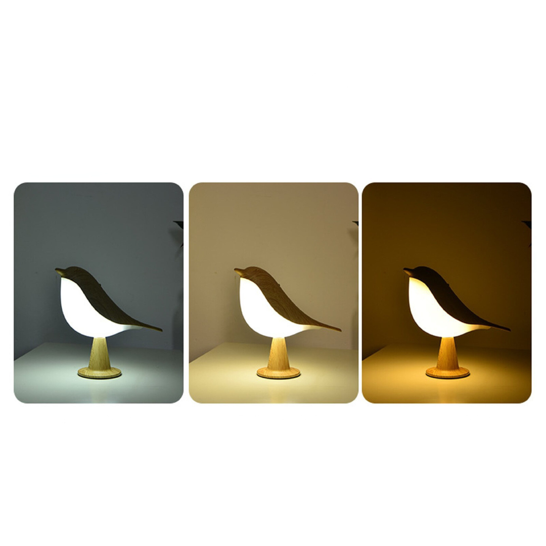 Wooden Bird Table Lamp with LED Light