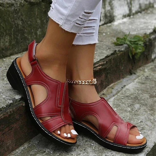Orthopedic Genuine Leather Wedge Sandals with Adjustable Straps