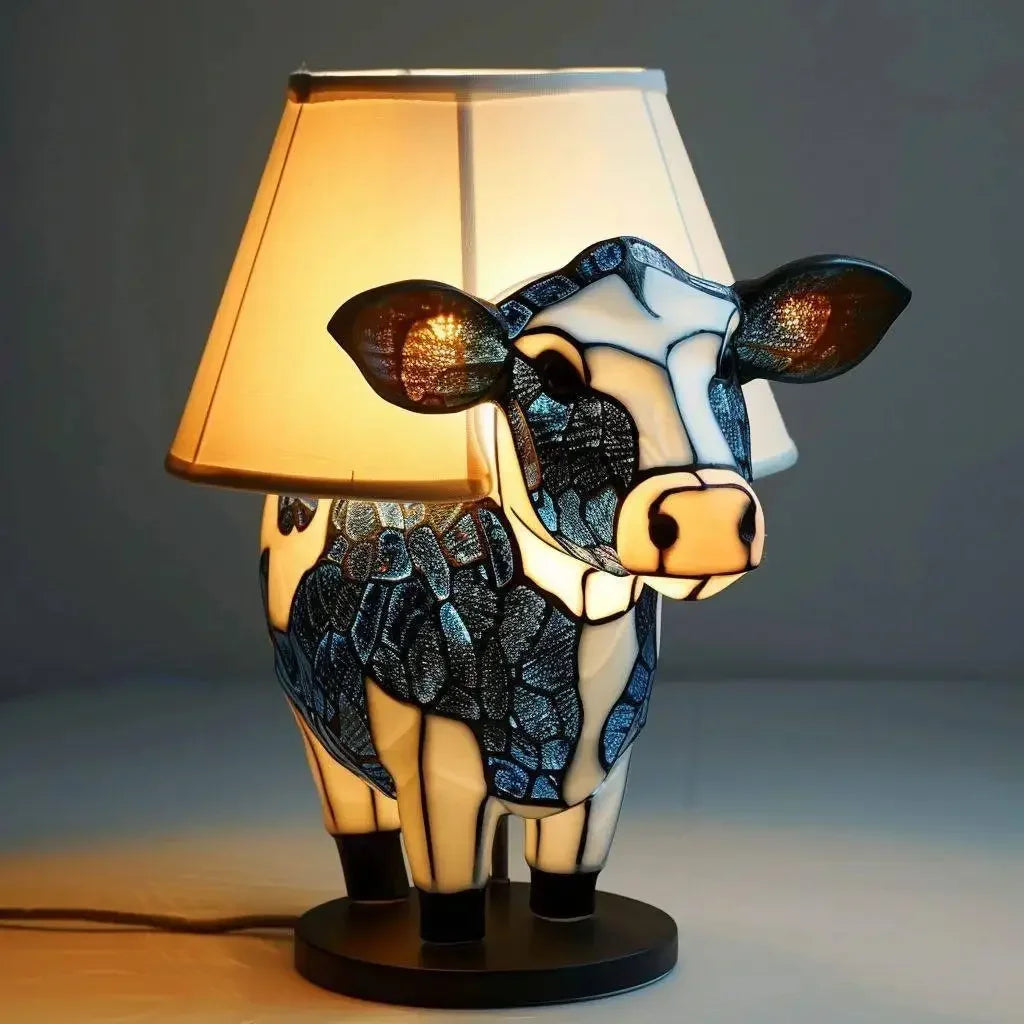 Tiffany-Style Cow Design Table Lamp with Warm Glow