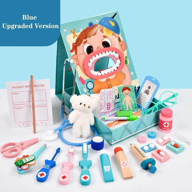 Children's Dentist Role-Play Kit with Pretend Dental Tools in Pink and Blue