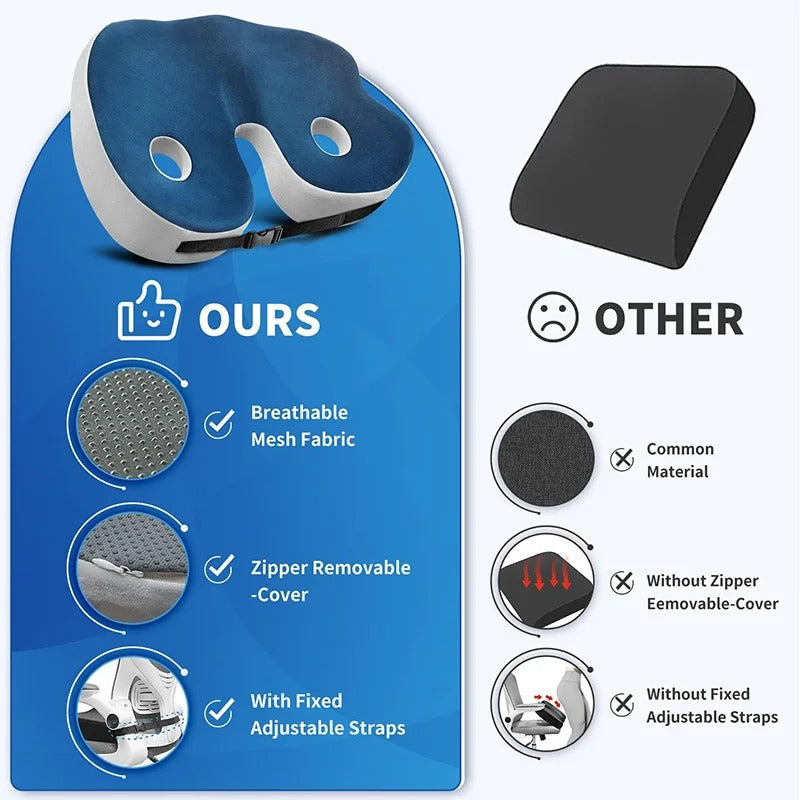 Ergonomic Adjustable Memory Foam Seat Cushion for Pressure Relief