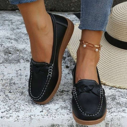 Women's Soft Leather Slip-On Loafers with Cushioned Insole