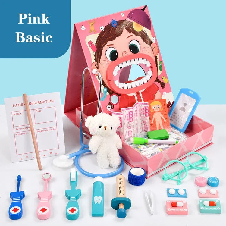 Children's Dentist Role-Play Kit with Pretend Dental Tools in Pink and Blue