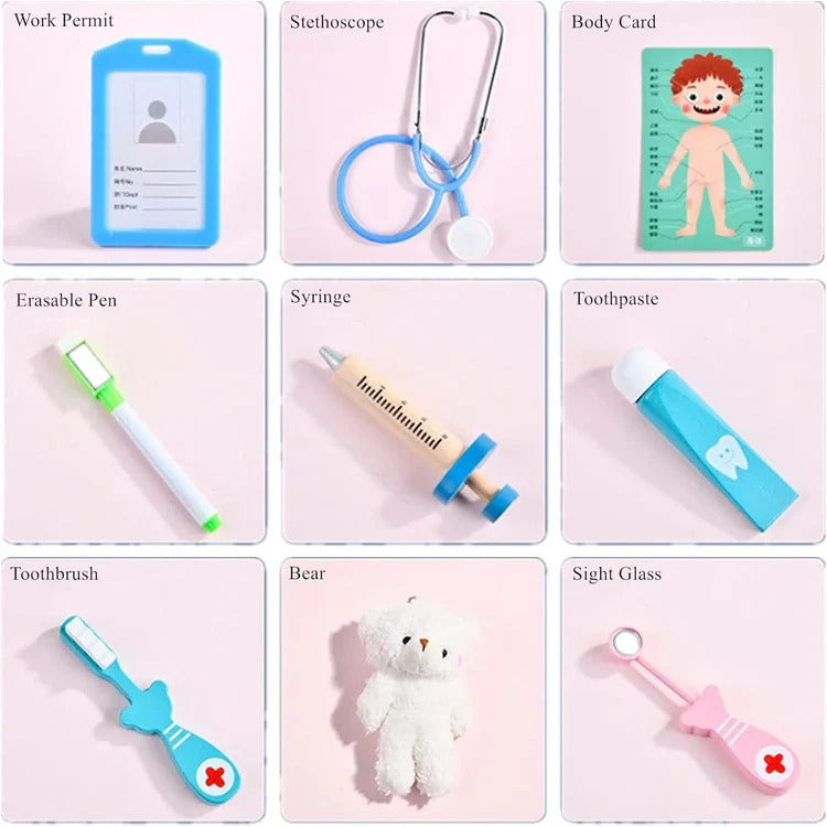 Children's Dentist Role-Play Kit with Pretend Dental Tools in Pink and Blue