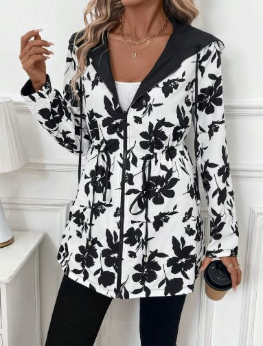 Reversible Leopard Print Jacket with Hood for Women
