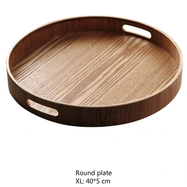 Walnut Round Serving Tray - Elegant Stackable Design