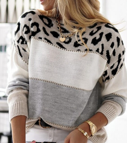 Cherra - Colorblock Leopard Sweater