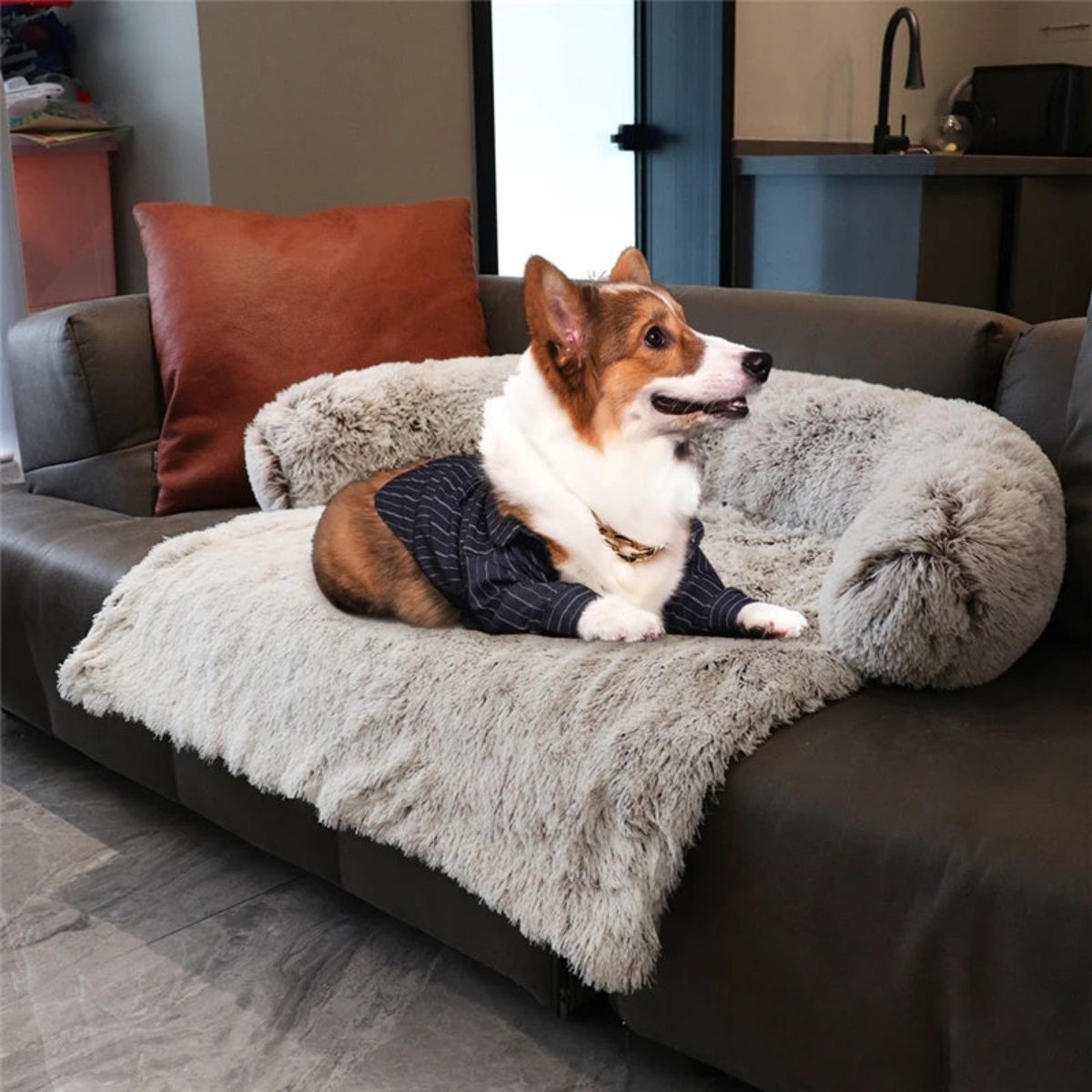 Plush Rectangular Dog Bed with Raised Edge for Comfort