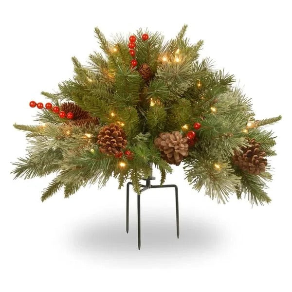 Pre-lit Feel Real Artificial Christmas Urn Filler with Timer and LED Lights