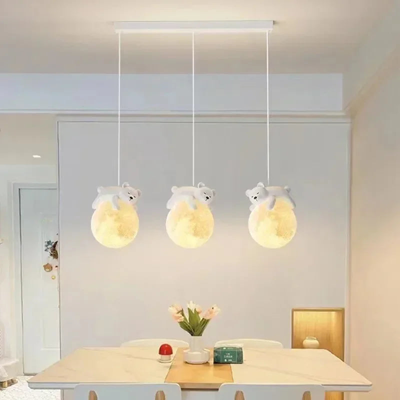 Adjustable LED Hanging Lamp with Bear or Rabbit Theme for Children's Room