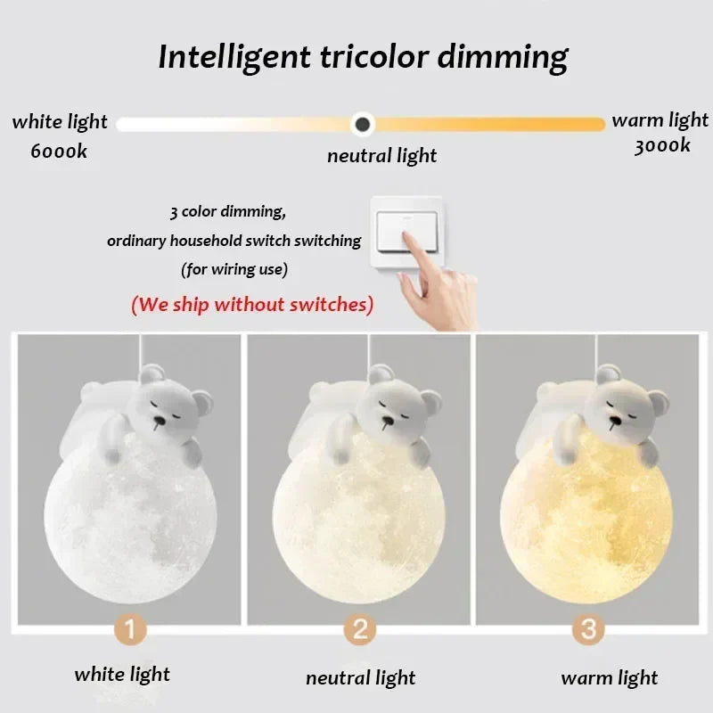Adjustable LED Hanging Lamp with Bear or Rabbit Theme for Children's Room
